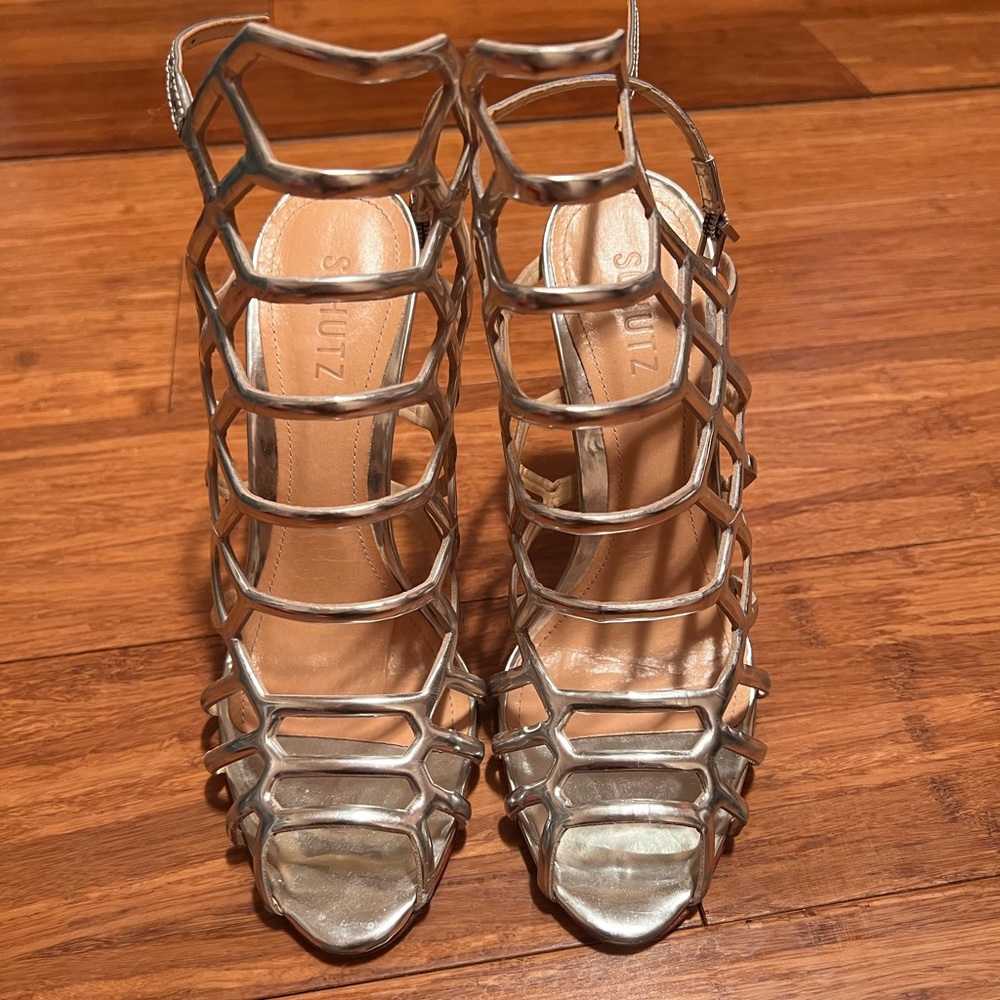 SCHUTZ SILVER STILETTOS